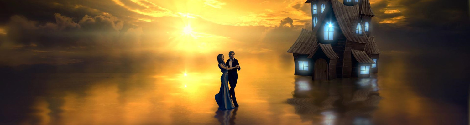 Una coppia che balla in un paesaggio fantasy